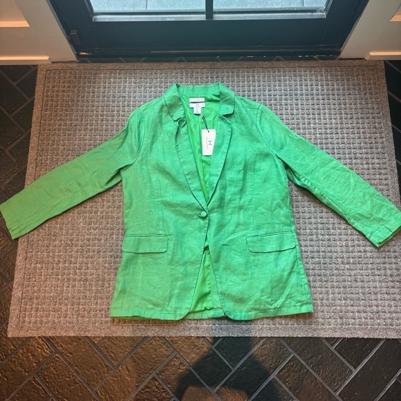 Halston Linen-Blend Oversized Blazer – Bright Green, Size Mediu - Picture 3 of 5